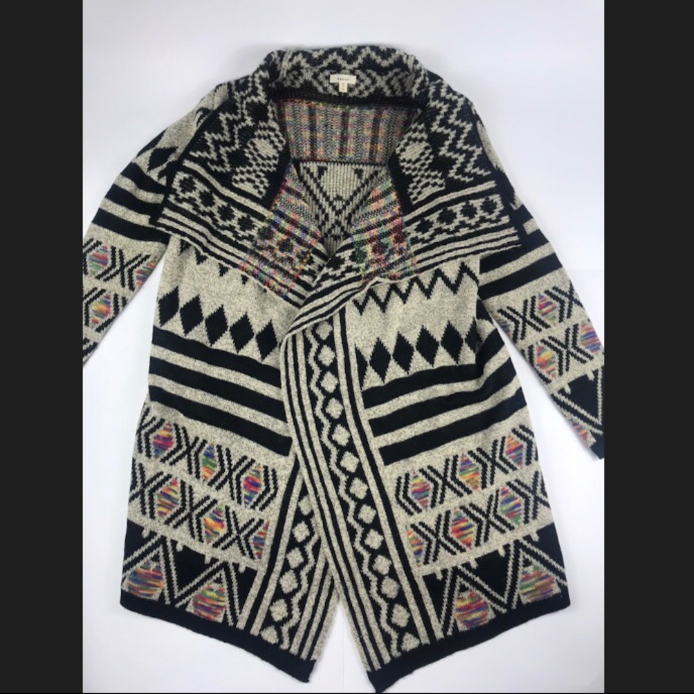 DEBUT Black Tan Rainbow Open Front Sweater